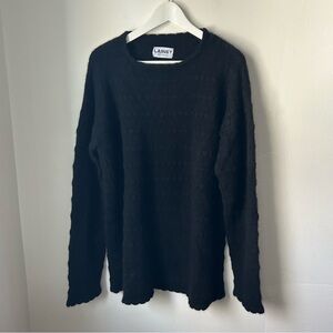 Lainey Keogh 100% Cashmere Black Scallop Detailed Crew Neck Sweater Unisex L/XL